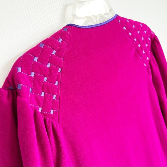 Vintage 1970s Vanity Fair Full Length House Coat Robe Nightgown Fuchsia Small - Picture 10 of 13